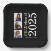 モダンタイポグラフィ3写真ブラック2023卒業 ペーパープレート (正面)