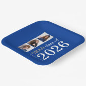 モダンタイポグラフィ3写真ブルー2025卒業 ペーパープレート (傾斜あり)