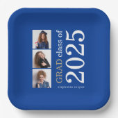 モダンタイポグラフィ3写真ブルー2025卒業 ペーパープレート (正面)