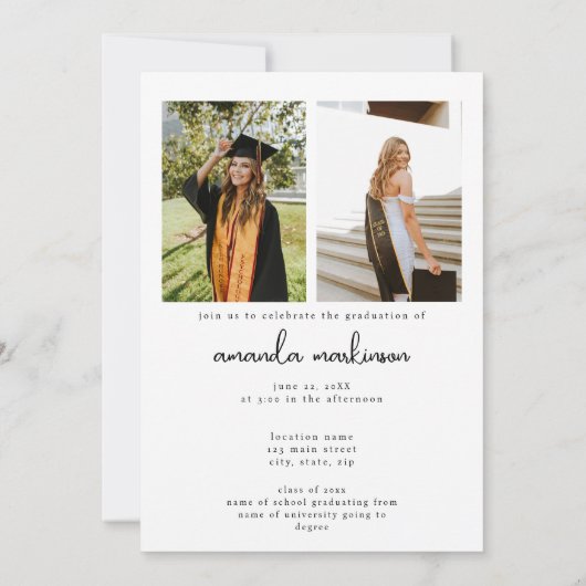 モダンタイポグラフィ3写真卒業発表 招待状 (裏面)