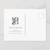 モダンタイポグラフィ3写真結婚式の日付を保存 案内ポストカード (裏面)