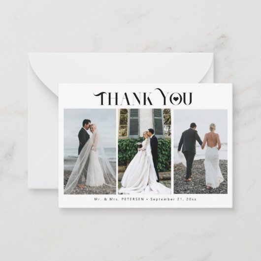 モダンタイポグラフィ3枚結婚の写真感謝していは ノートカード (正面)