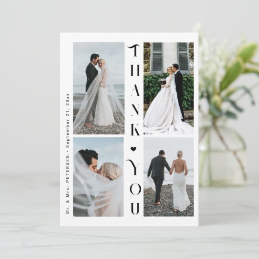 モダンタイポグラフィ4写真結婚のサンキューカード シーズンカード (スタンド正面)