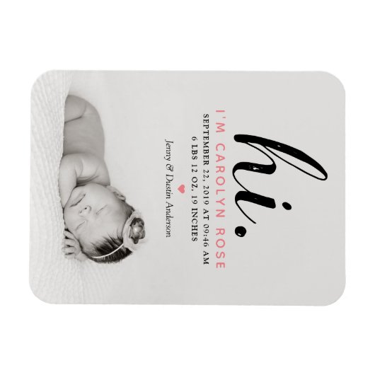 モダンタイポグラフィ「こんにちは」 写真誕生のお知らせ マグネット (横)