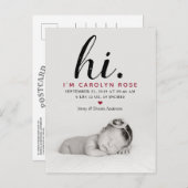 モダンタイポグラフィ「こんにちは」 写真誕生のお知らせ 案内ポストカード (正面/裏面)