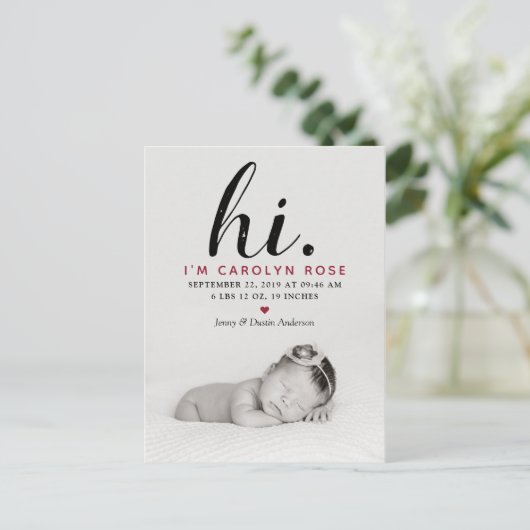 モダンタイポグラフィ「こんにちは」 写真誕生のお知らせ 案内ポストカード (スタンド正面)