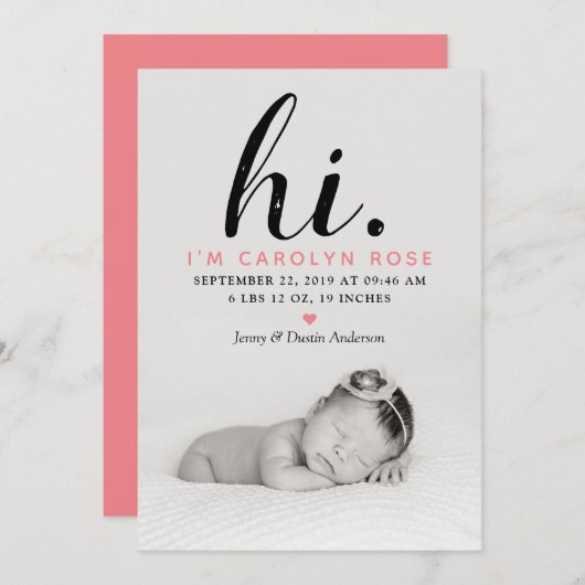 モダンタイポグラフィ「こんにちは」 写真誕生のお知らせ 案内状 (正面/裏面)