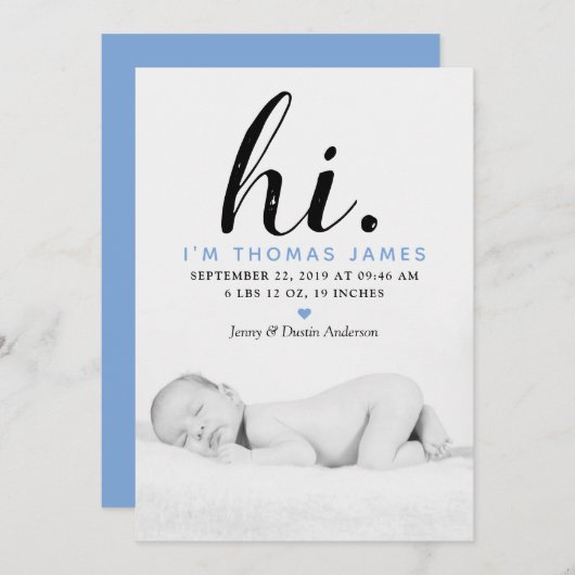 モダンタイポグラフィ「こんにちは」 写真誕生のお知らせ 案内状 (正面/裏面)