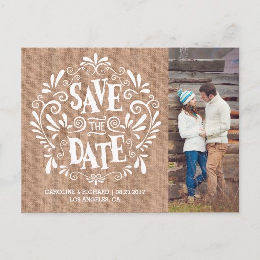 モダンタイポグラフィ | バーラップ |日付はがきを保存 案内ポストカード (正面)