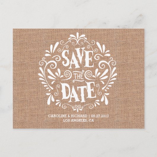 モダンタイポグラフィ | バーラップ |日付はがきを保存 案内ポストカード (正面)