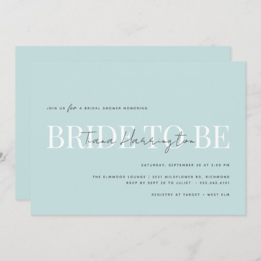 モダンタイポグラフィ |ライトブルーブライダルシャワー 招待状 (正面/裏面)