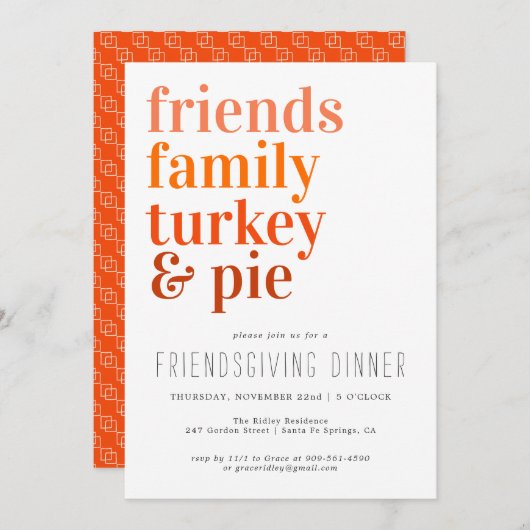 モダンタイポグラフィ | 感謝祭ディナーパーティー 招待状 (正面/裏面)