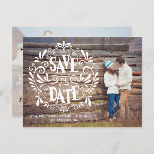 モダンタイポグラフィ |日付はがきを保存 案内ポストカード (正面/裏面)