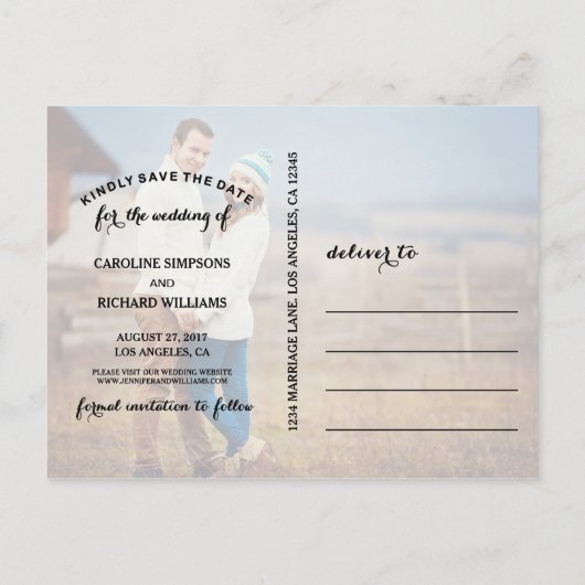 モダンタイポグラフィ |日付はがきを保存 案内ポストカード (裏面)