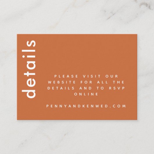 モダンタイポグラフィ |焼けたオレンジ結婚のウェブサイト エンクロージャーカード (正面)