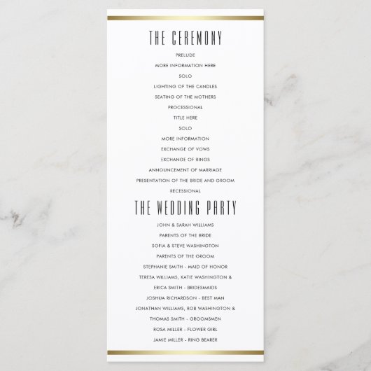 モダンタイポグラフィ |白と金ゴールドの結婚式 プログラム (正面)