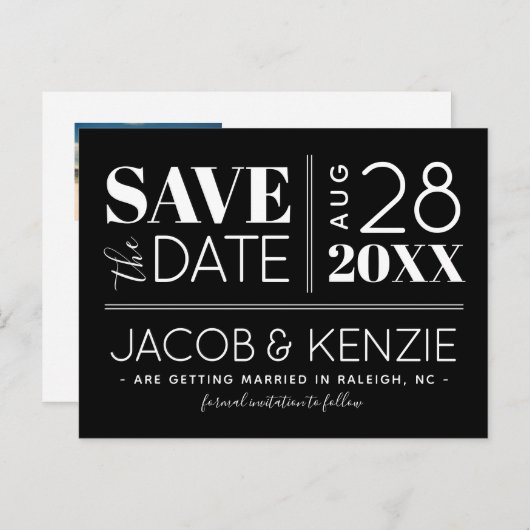 モダンタイポグラフィ | 編集可能なカラー日付の保存 案内ポストカード (正面/裏面)