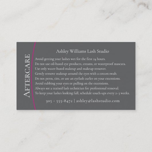 モダンタイポグラフィ「LASHES by」アフターケア 名刺 (裏面)