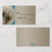 モダンタウペアクアピーコックフェザーウェッディンプレイスカード プレイスカード (正面/裏面)