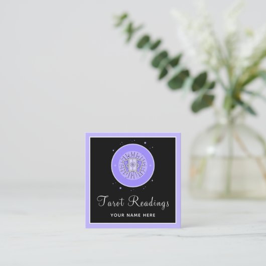 モダンタロット読の占い師パープル&ブラック スクエア名刺 (スタンド正面)