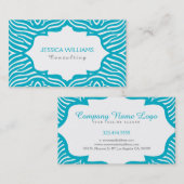 モダンターコイズと白ゼブラ印刷パターン 名刺 (正面/裏面)