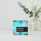 モダンターコイズと紫色の水色芸術的 スクエア名刺 (スタンド正面)