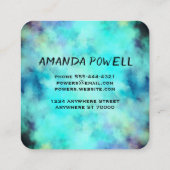 モダンターコイズと紫色の水色芸術的 スクエア名刺 (裏面)