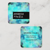 モダンターコイズと紫色の水色芸術的 スクエア名刺 (正面/裏面)