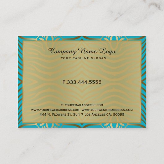 モダンターコイズと金ゴールド縞模様 名刺 (裏面)
