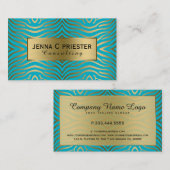 モダンターコイズと金ゴールド縞模様 名刺 (正面/裏面)