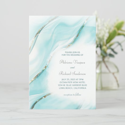 モダンターコイズアゲ結婚ートInv 招待状 (スタンド正面)