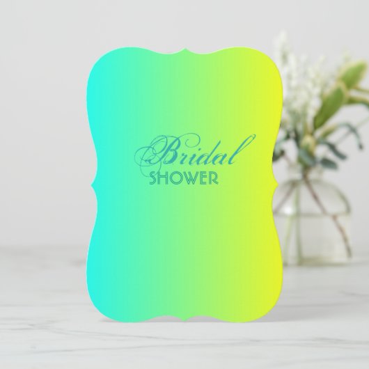 モダンターコイズイエローグリーングラデーションブライダルシャワー 招待状 (スタンド正面)