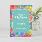 モダンターコイズウォーターカラーフローラl25th誕生日 招待状 (スタンド正面)