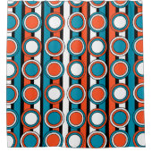 モダンターコイズオレンジ色の黒い円のストライプパターン シャワーカーテン (正面)