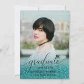 モダンターコイズグリッターグラデーションガーリー写真 案内状 (正面)