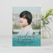 モダンターコイズグリッターグラデーションガーリー写真 案内状 (スタンド正面)