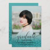 モダンターコイズグリッターグラデーションガーリー写真 案内状 (正面/裏面)