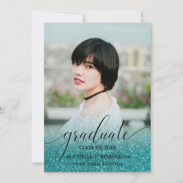 モダンターコイズグリッターグラデーションガーリー写真 案内状