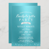 モダンターコイズグリッター独身最後の夜 招待状 (正面/裏面)