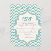 モダンターコイズグレーシェブロンバルミツワーRSVP 出欠カード (正面/裏面)