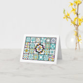 モダンターコイズサンプラーキルトノートカード カード (黄色い花)