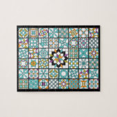 モダンターコイズサンプラーキルト ジグソーパズル (横)