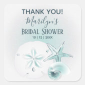 モダンターコイズシーセルビーチ結婚式 スクエアシール (正面)