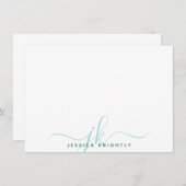 モダンターコイズスクリプトモノグラムイニシャル ノートカード (正面/裏面)