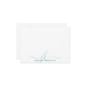 モダンターコイズスクリプトモノグラムイニシャル ノートカード (正面/裏面インサイチュ)