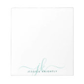 モダンターコイズスクリプトモノグラムイニシャル ノートパッド (正面)