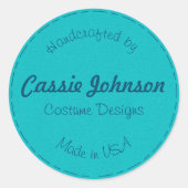 モダンターコイズステッチフェイクレザー手作り ラウンドシール (正面)