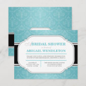 モダンターコイズダマスク ブライダルシャワー 招待状 (正面/裏面)