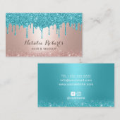 モダンターコイズドリップバラ金ゴールドメイクアップヘアサロン 名刺 (正面/裏面)