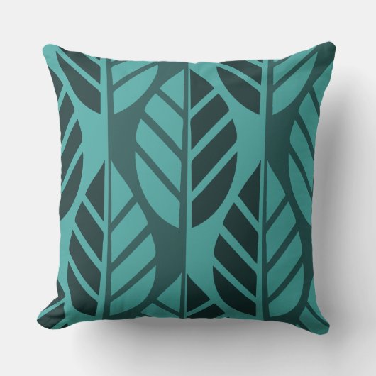 モダンターコイズパターン（の模様が）ある葉 クッション (正面)